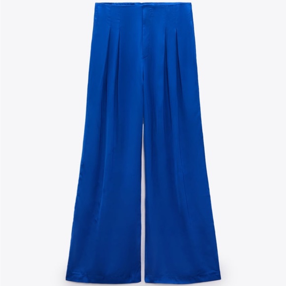 NWT Zara Full Length Satin Effect Wide Leg Trousers Pants - Picture 11 of 15